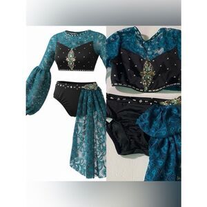 Reverence solo teal lace Custom poet Aladin dance costume long sleeve 2 piece YL